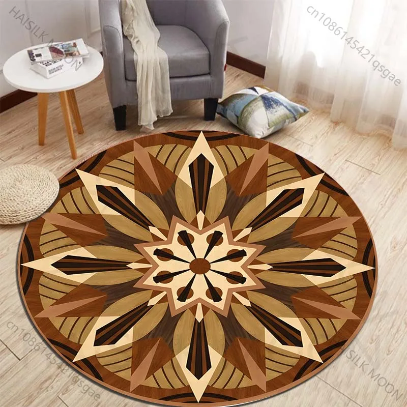 Geometric wooden veneer design Printed round carpet living room sofa table carpet large pet mat soft round carpet home decor