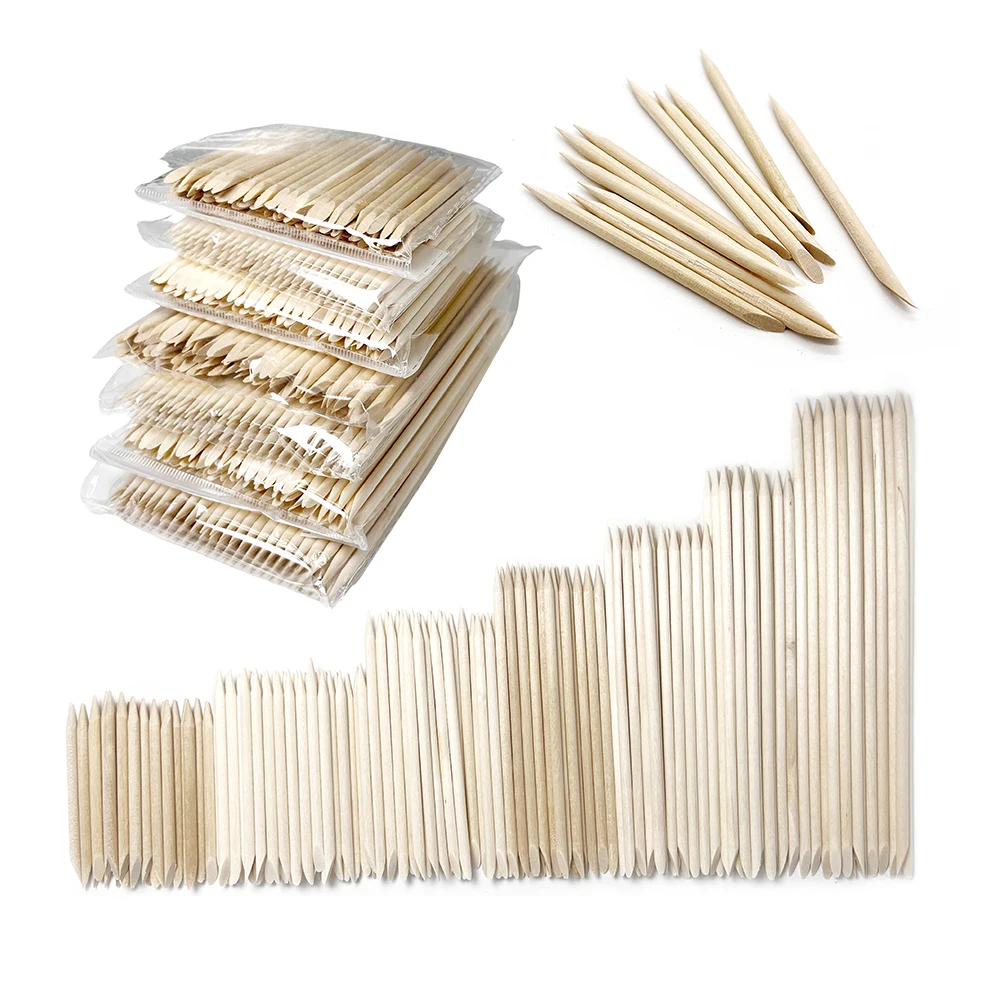 使い捨ての多機能ネイルアート,オレンジの木製スティック,キューティクルリムーバー,家庭やサロン用,100個。