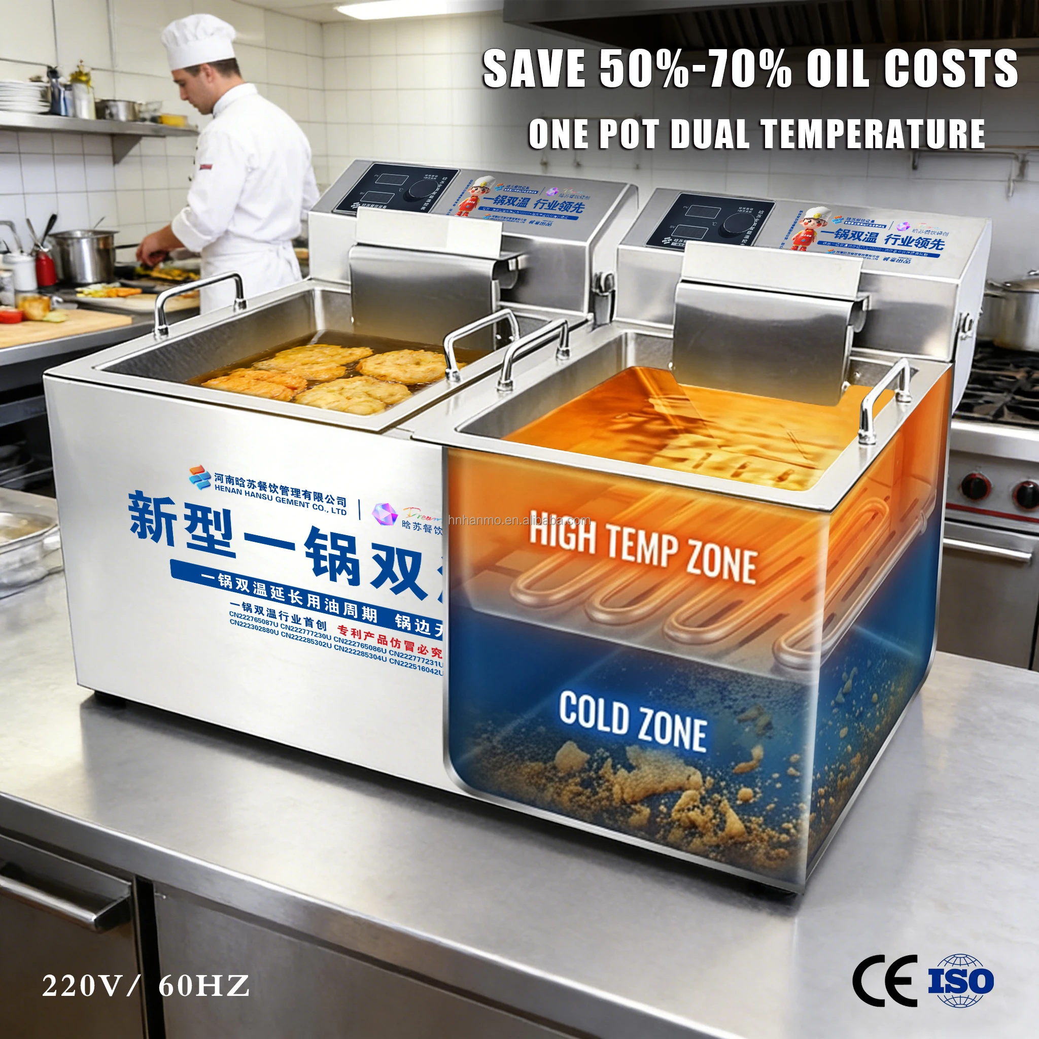 12L+12L Twin-Tank Desktop Deep Fryer: Dual-Temp Control for Simultaneous Frying, Compact for Small Spaces