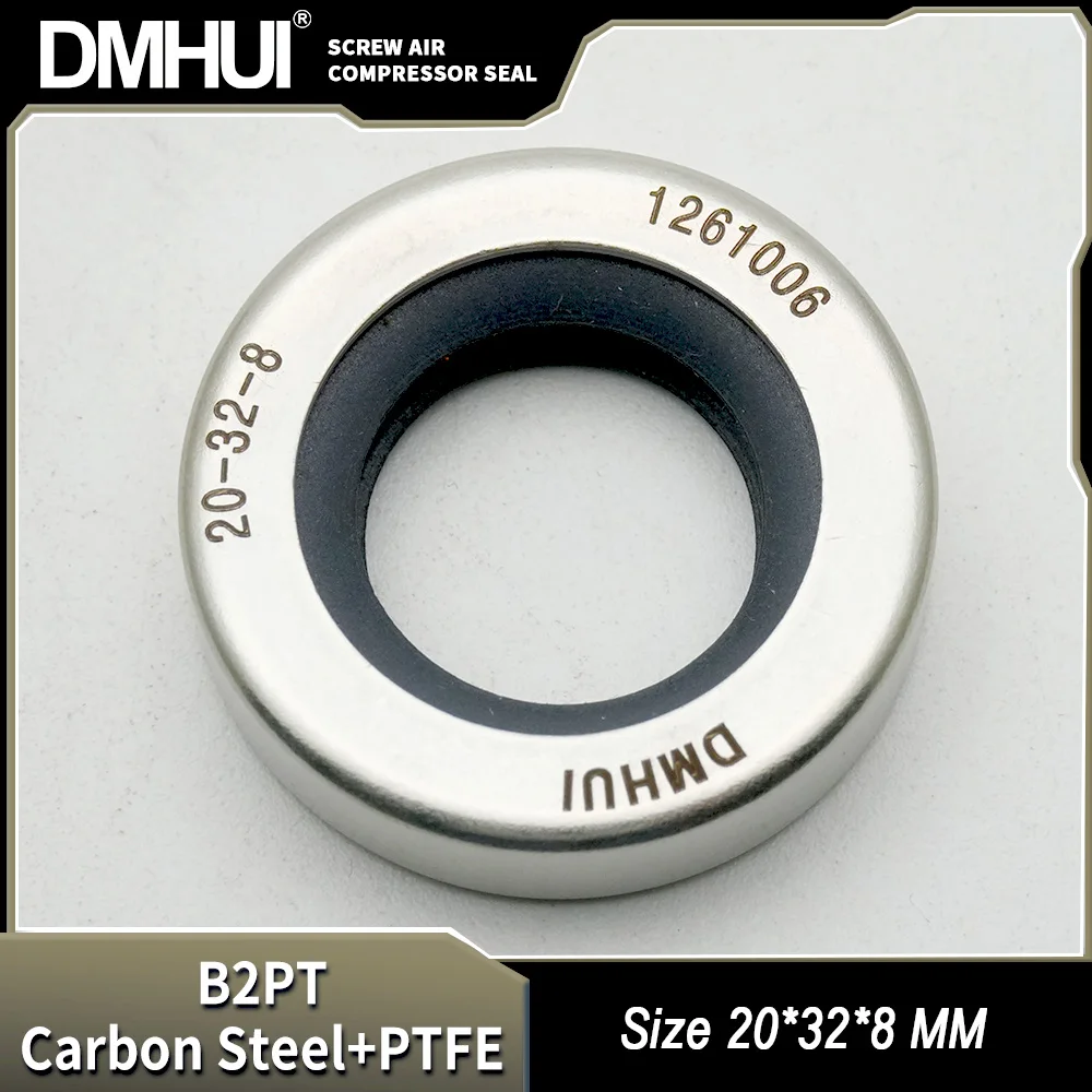 DMHUI Screw Air Compressor Shaft Seals 20x32x8mm B2PT Type - Stainless Steel Double Lip PTFE Rubber Seal Ring 20-32-8 for Pumps