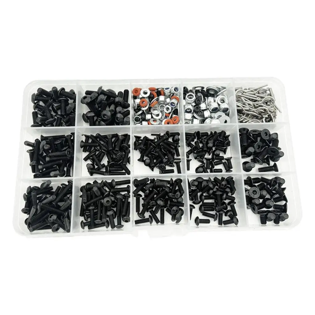 520Pcs RC Screw Kit 1/10 Modified Hardware Fasteners M3 M4 Car Parts Replacement Upgrade Metal Screws Box Set for 727 RC Vehicle