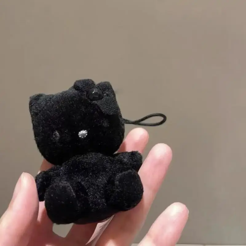 Sanrio-Hello Kitty Anime Chaveiro de pelúcia para meninas, brinquedo portátil dos desenhos animados, presente pendente para crianças, preto kt Decoração