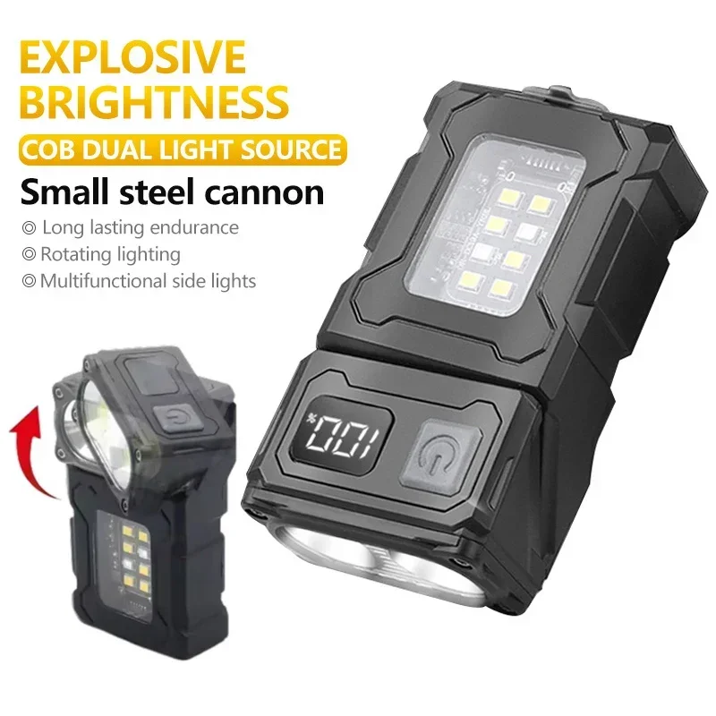 EDC Keychain Flashlight 180° Rotation Magnetic Work Lights Portable Camping Torch Waterproof Emergency Lamp For Fishing Hiking