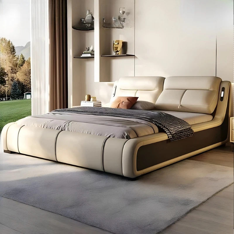 Multifunctional leather bed frame Modern simple adjustable soft double bed High-end luxury muebles para dormitorio furniture