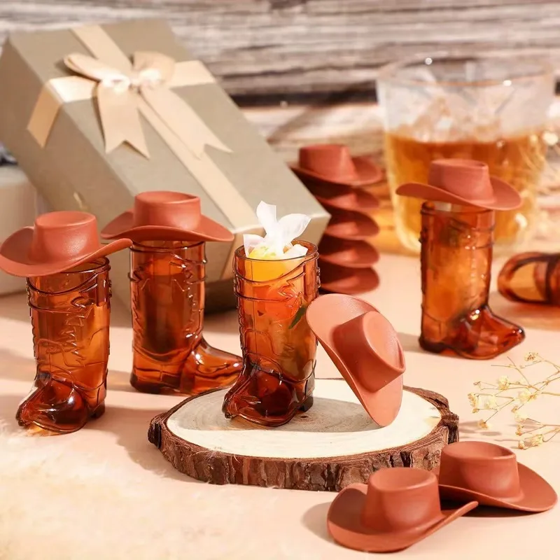 30pcs/set Mini Cowboy Boot Cups Glasses with Caps for Candy Packaging Western Cowgirl Birthday Bachelorette Party Supplies Decor