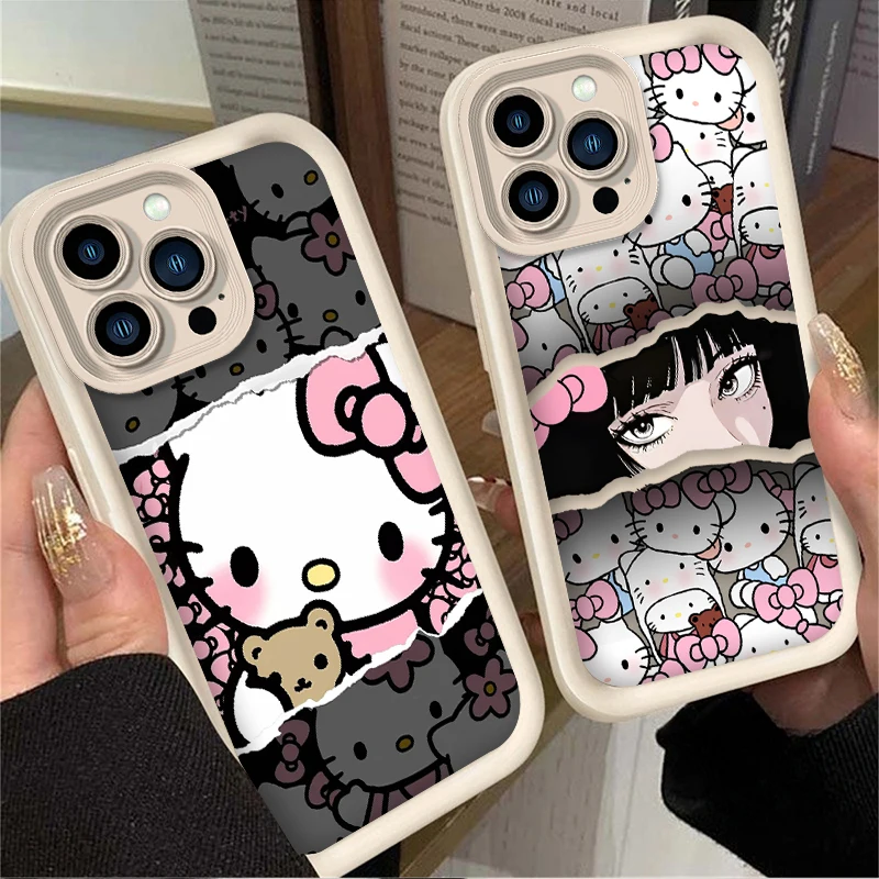 Ins Hello Kitty Girl Case For iPhone 16 15 14 13 12 11 Pro Max X XS X S Max XR SE 2020 7 8 Plus Shockproof Soft Silicone Cover