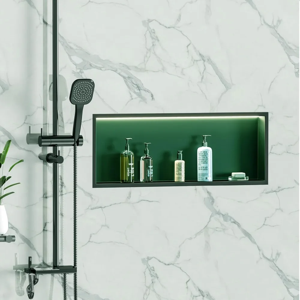 RGB LED Light Shower Niche, Matte Black 30X12 in Stainless Steel Wall Niche with Remote Control