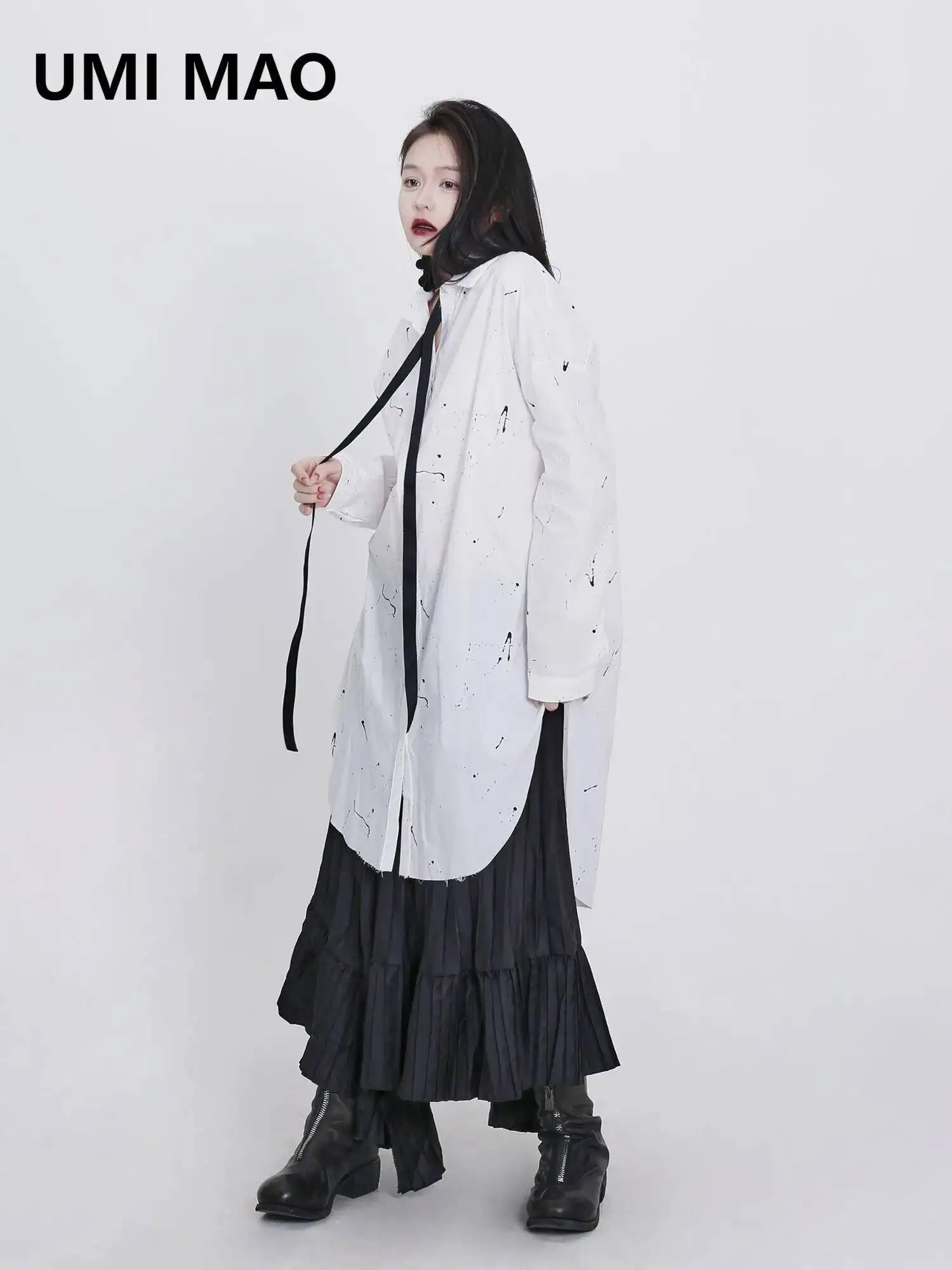 

UMI MAO Yamamoto Dark Top Autumn Winter Neutral Niche Fringed Design Versatile Long Inner Shirt Femme Y2K