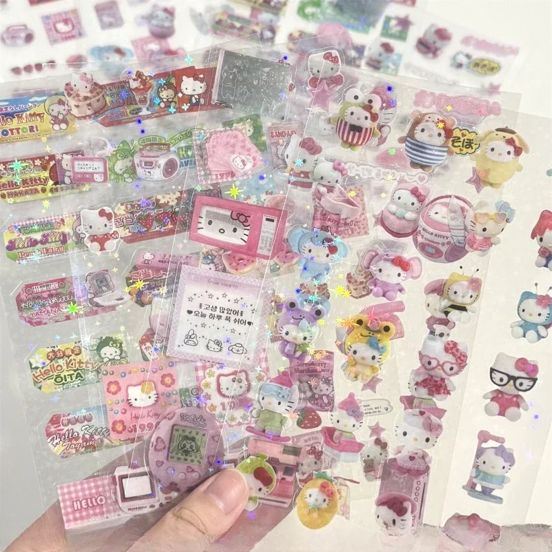 4PCS Cartoon Cute HelloKitty Cut Film Stickers Flashing Laser Stars Decoration Mobile Phone Shell Stickers Wholesale new