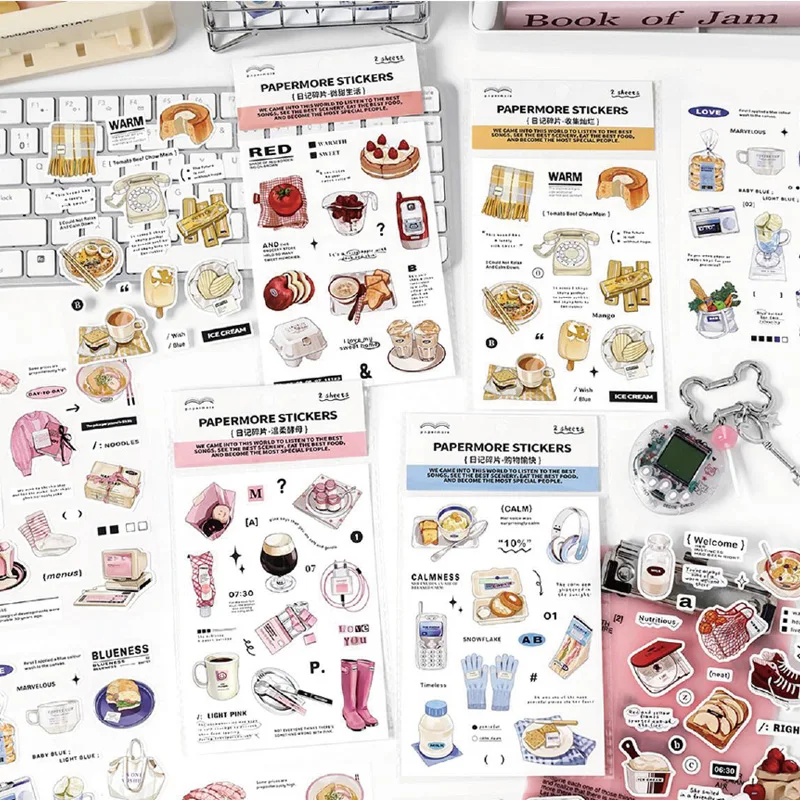 

2 листа/пакет, корейские минималистичные еда, ежедневные наклейки из синтетической бумаги для скрапбукинга, канцелярские принадлежности, украшение «сделай сам», чехол для телефона, блокнот