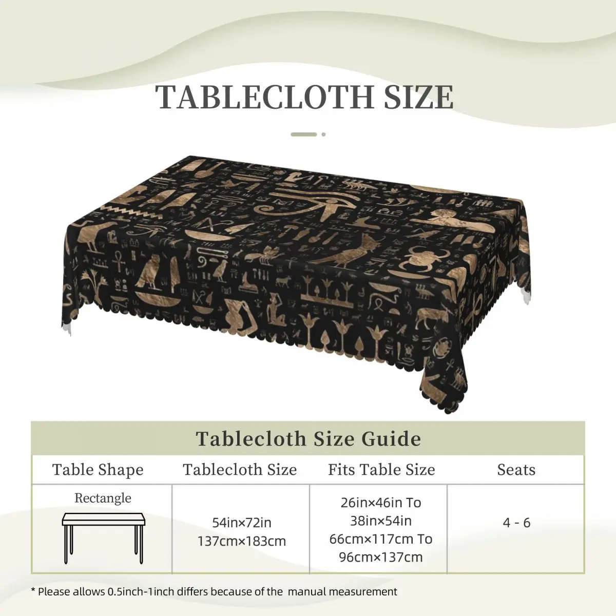 Ancient Egyptian Hieroglyphs Black Gold Customized Rectangular Tablecloth Waterproof Table Cover for Dining Events Table Cloth