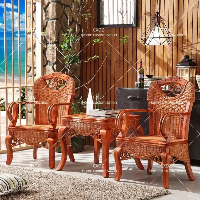 True Rattan Sofa Chair Balcony Three Piece Set Modern Simple Hotel Leisure Chair Sales Department Negotiation Furniture