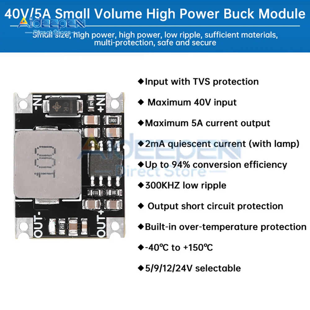 5A Power Converter Step Down Module DC-DC 6V-40V to 3.3V 5V 12V Adjustable Power Supply Module Voltage Regulator PCB Board