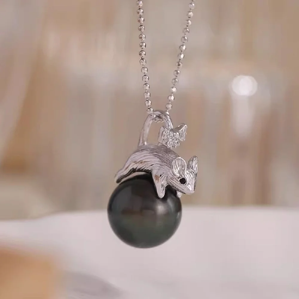 

Изысканный и милый кулон AAAA9-10 мм, натуральный круглый кулон с жемчугом Южного моря и кроликом зодиака, 18 дюймов/925-е годы