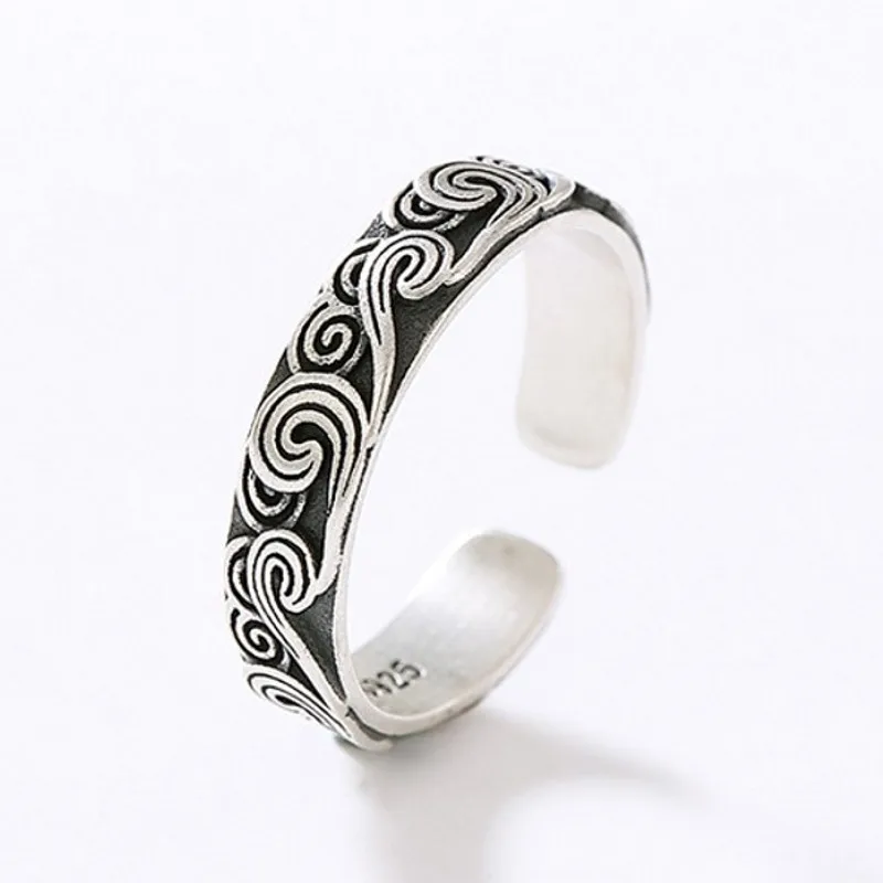 BOCAI New S925 Silver Auspicious Cloud ring Transshipment Retro Simple Personality Men's and Women's Ring  Adjustable Size