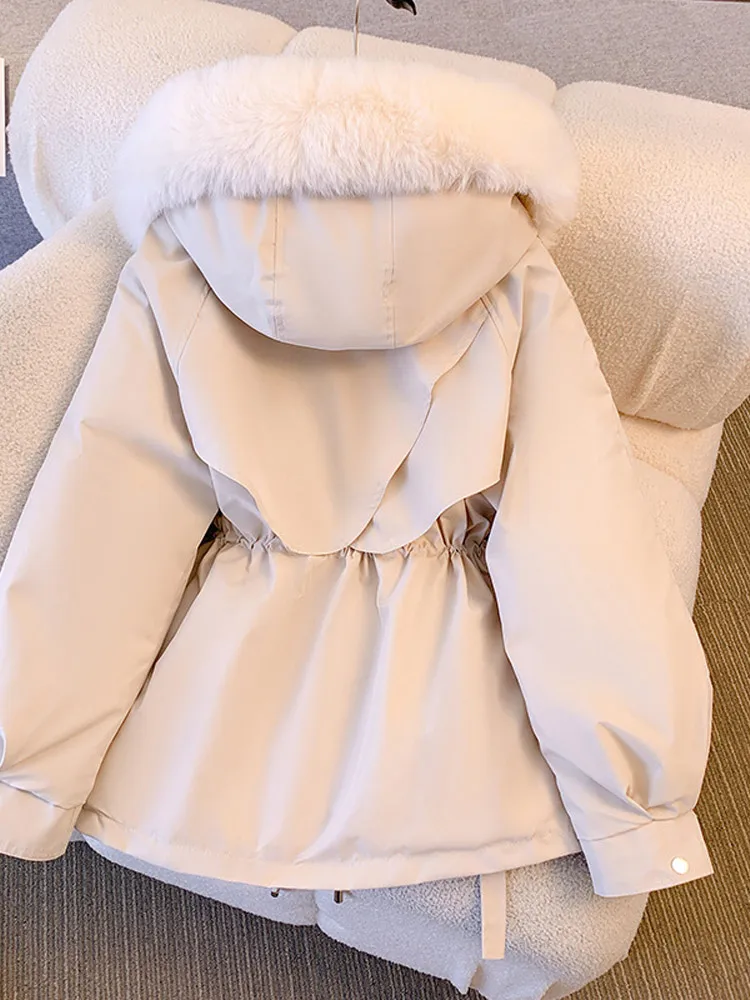 جديد المرأة المحشوة بالقطن أفخم المعاطف الدافئة 2025 الخريف الشتاء سترات معطف المرأة سحاب أكمام طويلة مقنعين الرباط سترات