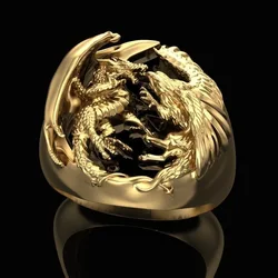 Creative Domineering Golden Dragon Circling Ring For Men Jewelry Engagement Party Wedding Alloy Accessories Size 6-13