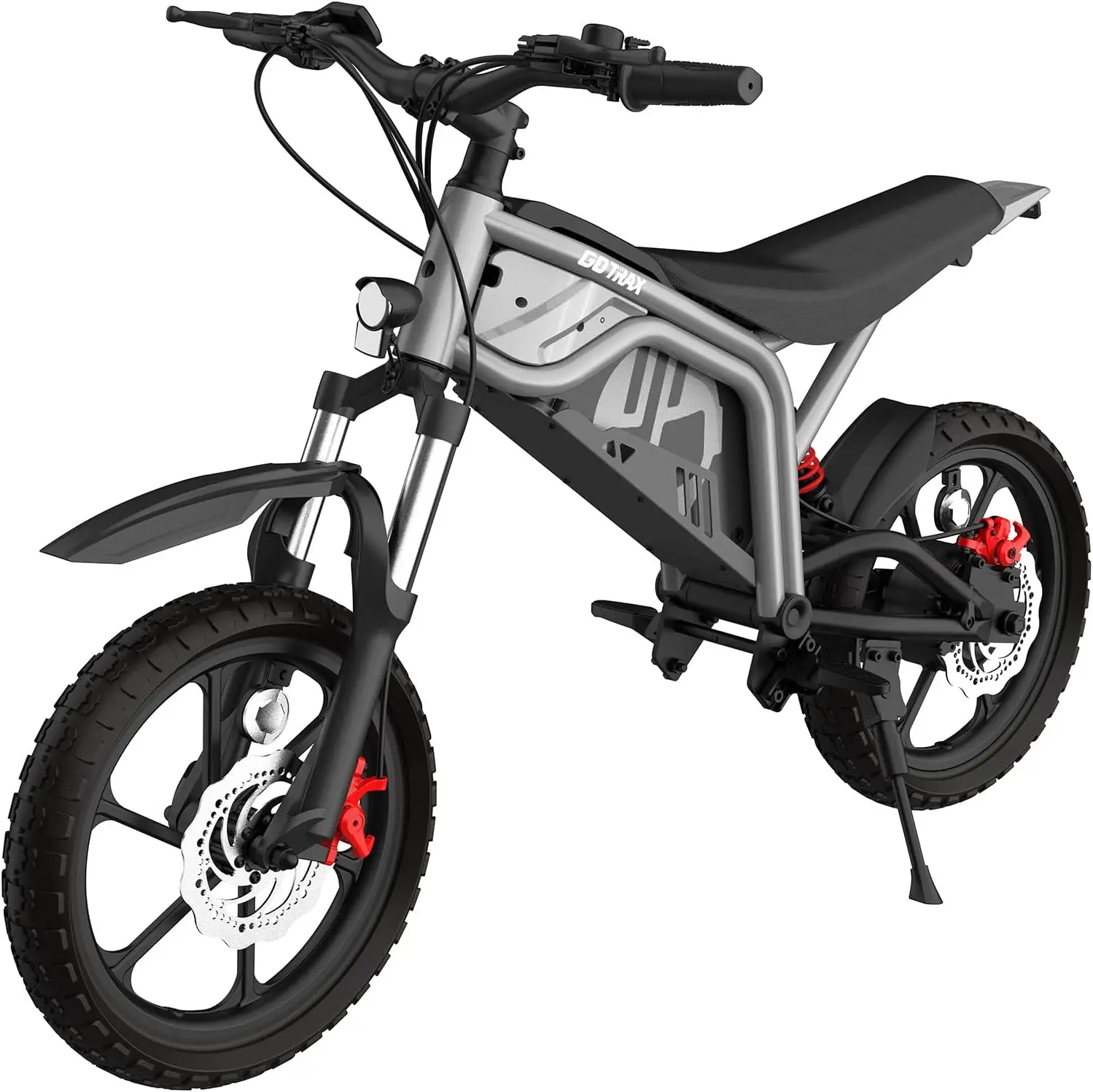 Electric off-road vehicle, driven by a 350 watt brushless motor, dual suspension and disc brakes, electric off-road motorcycle