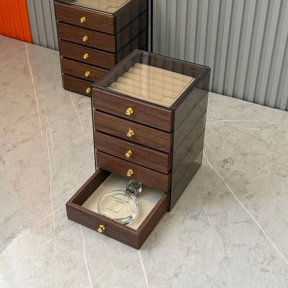 Large Capacity Jewelry Storage Box 3/5 Layers Detachable Layers Wooden Walnut Grain Jewelry Box Drawer Type Dust-proof