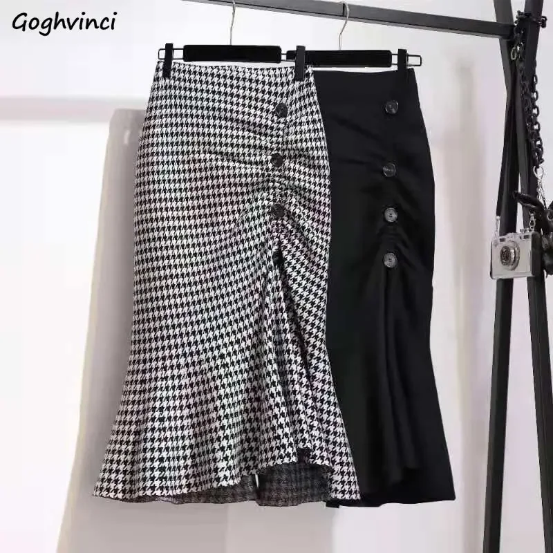 Skirts Women Spring Plaid Trumpet Korean Style Button High Waist Elegant Popular Trendy Lovely New Arrival College Youth Sexy