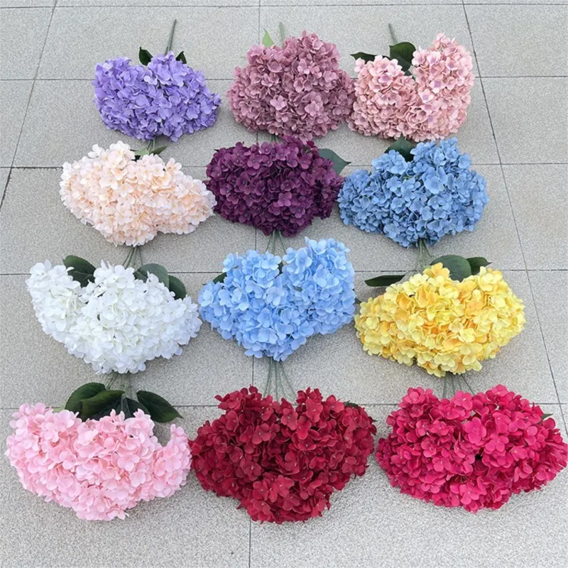 Large Size 5 Heads Artificial Flowers White Pink Hydrangea Silk DIY Wedding Bridal Bouquet Fake Flowers Home Party Decoration