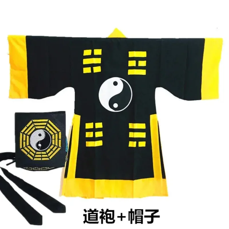 Wudang Taoist Shaolin Monk Long Robes Kung Fu Tai Chi Martial Arts Suit Taoism Clothing for Adults Cos with Hat