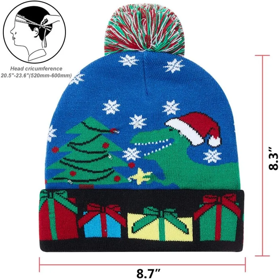 RAISEVERN Unisex Ugly LED Christmas Hat Novelty Colorful Lightup Stylish Knitted Sweater Xmas Party Beanie Cap with 6 Lights fo