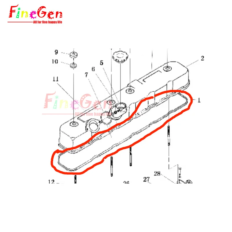 Kipor 6105 Rubber Seal Ring KD6105-1003301 Mounted To Cylinder Cover Assembly