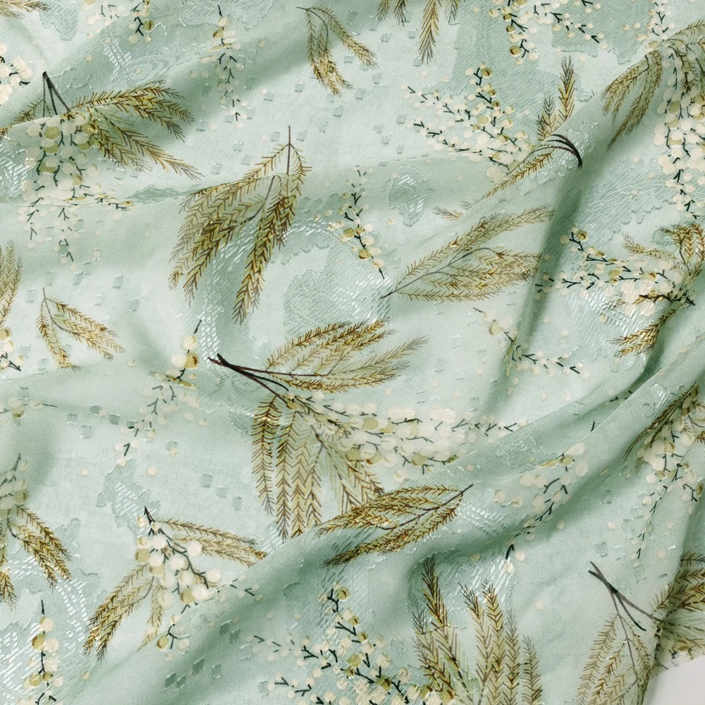 1 meter X 1.48 meter Leaf Jacquard Chiffon Fabric For Wedding Gown