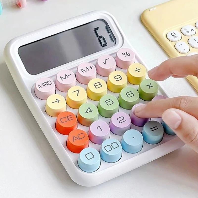 1PC New Kawaii Calculator Cartoon Candy Colour Silent Mechanical Keyboard Desktop Financial and Accounting Learning Calculator