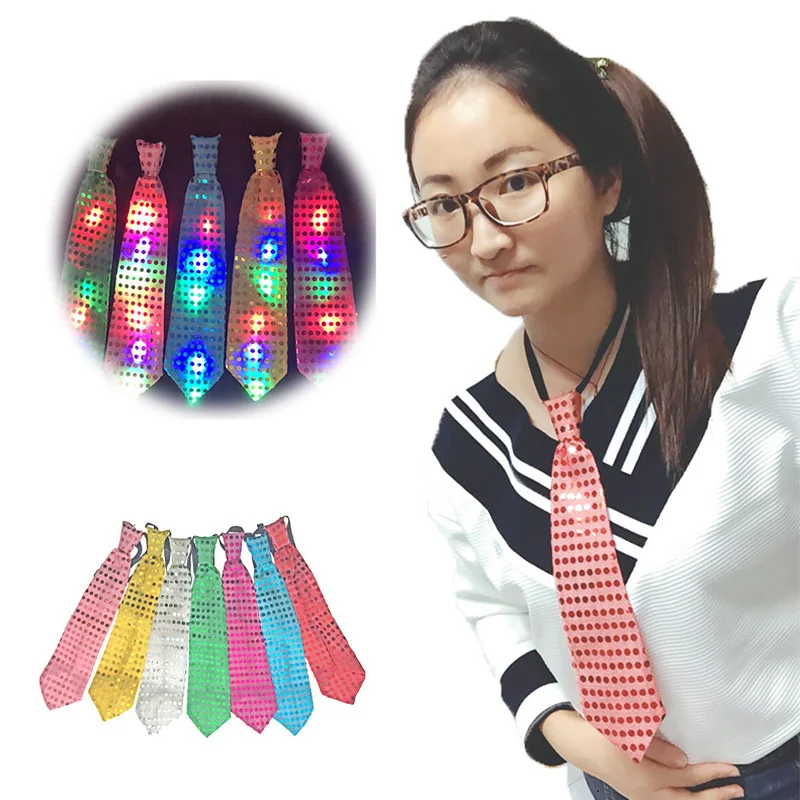 LED Light Up Ties For Men Multiple Color Lights Sequins Bowtie Flashing Necktie Glow In The Dark Tie For Holiday Rave Party Show