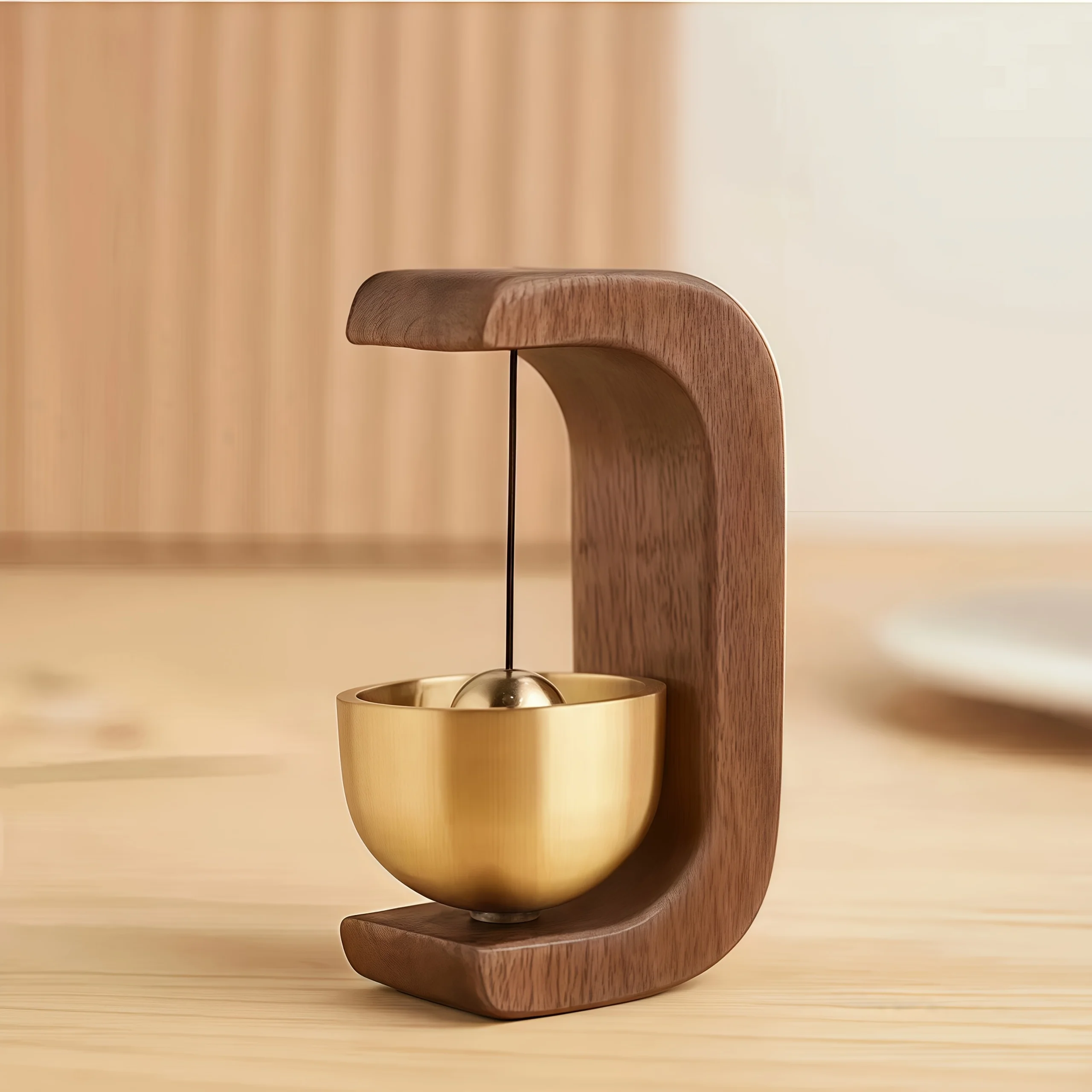 Minimalist Magnetic Brass Doorbell Solid Wood Wind Chime for Entryway Zen Home Decor Housewarming Gift Wireless Shopkeepers Bell