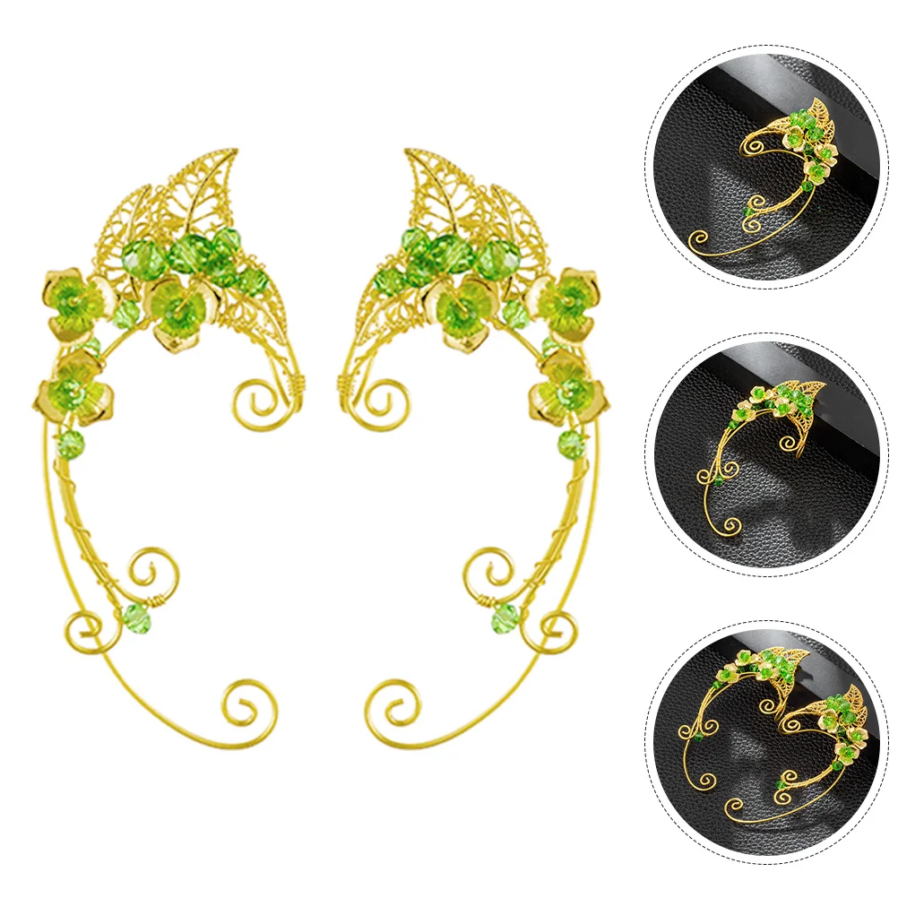 

1 Pair Vintage Green Ear Cuffs Clip On Elf Earrings Non Piercing Fairy Earrings For Women Lightweight Comfortable Daily