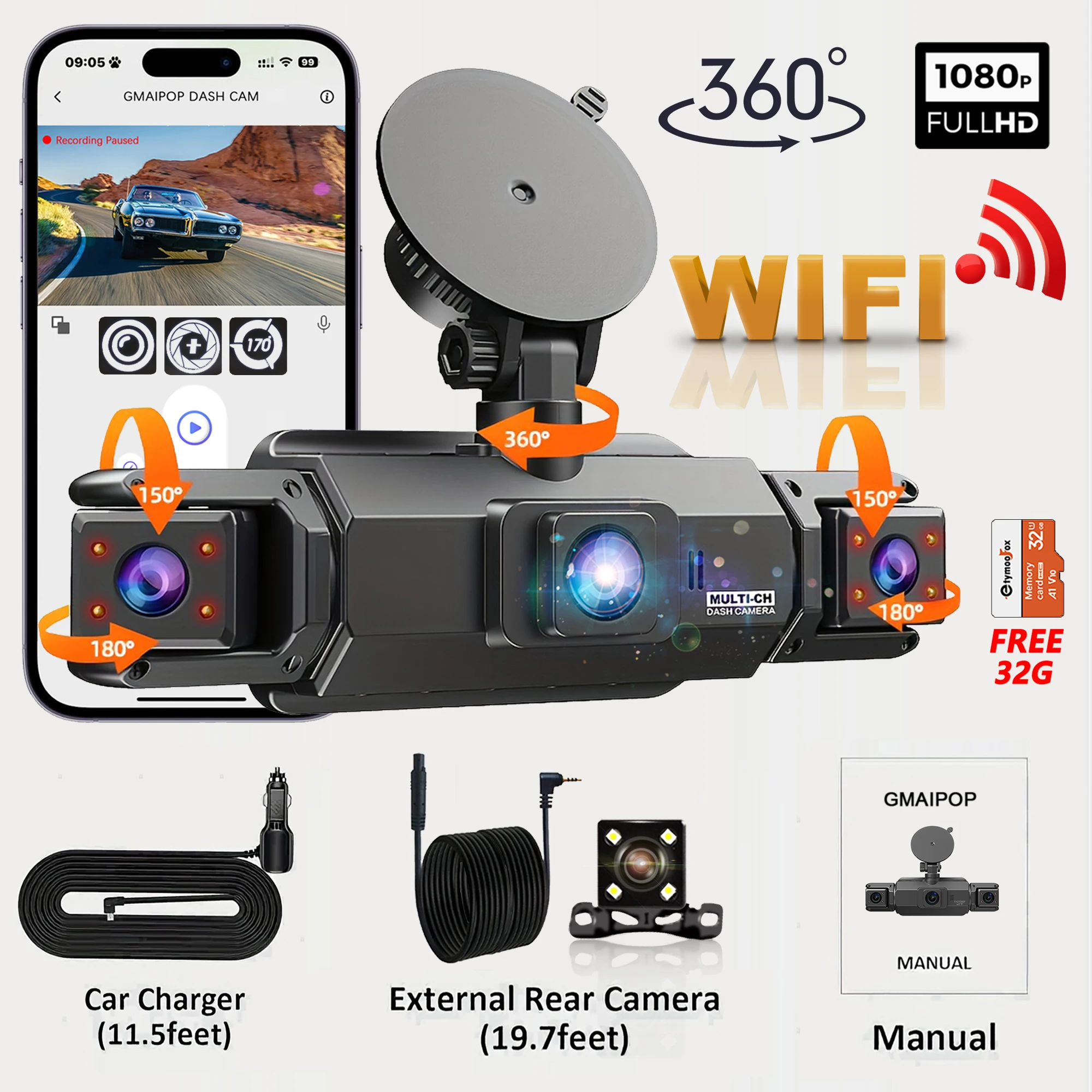 4カメラ 4カメラドライブレコーダー360度WIFI搭載ドラレコ前後カメラ 