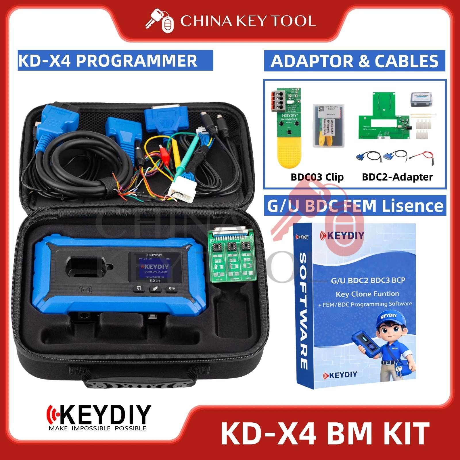 

KEYDIY KD-X4 Key Programmer for BMW G/U Series BDC2 BDC3 BCP Key Clone License FEM BDC Adapter Optional
