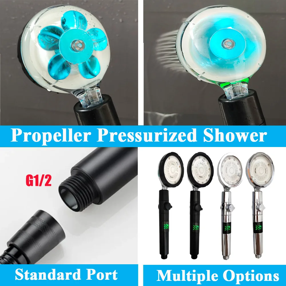 LED Temperature Control Colorful Shower Head 7 Colors Large Flow Fan Spray Nozzle High Pressure Rainfall Bathroom Faucet Shower