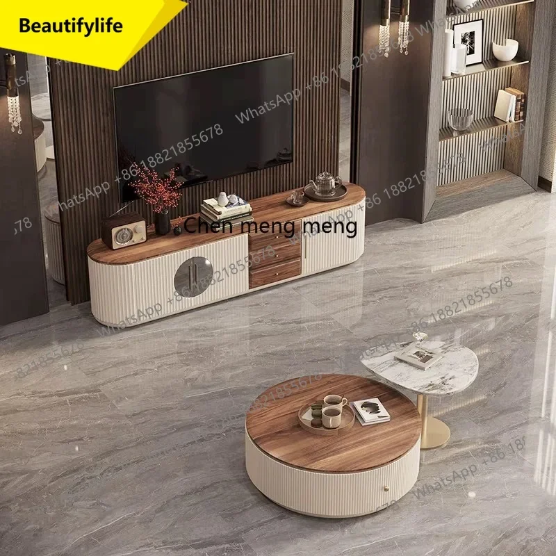 

Q181 Solid Wood TV Cabinet and Coffee Table Set Modern Simple Design for Small and Large Homes Designer Living Room Floor Cabin