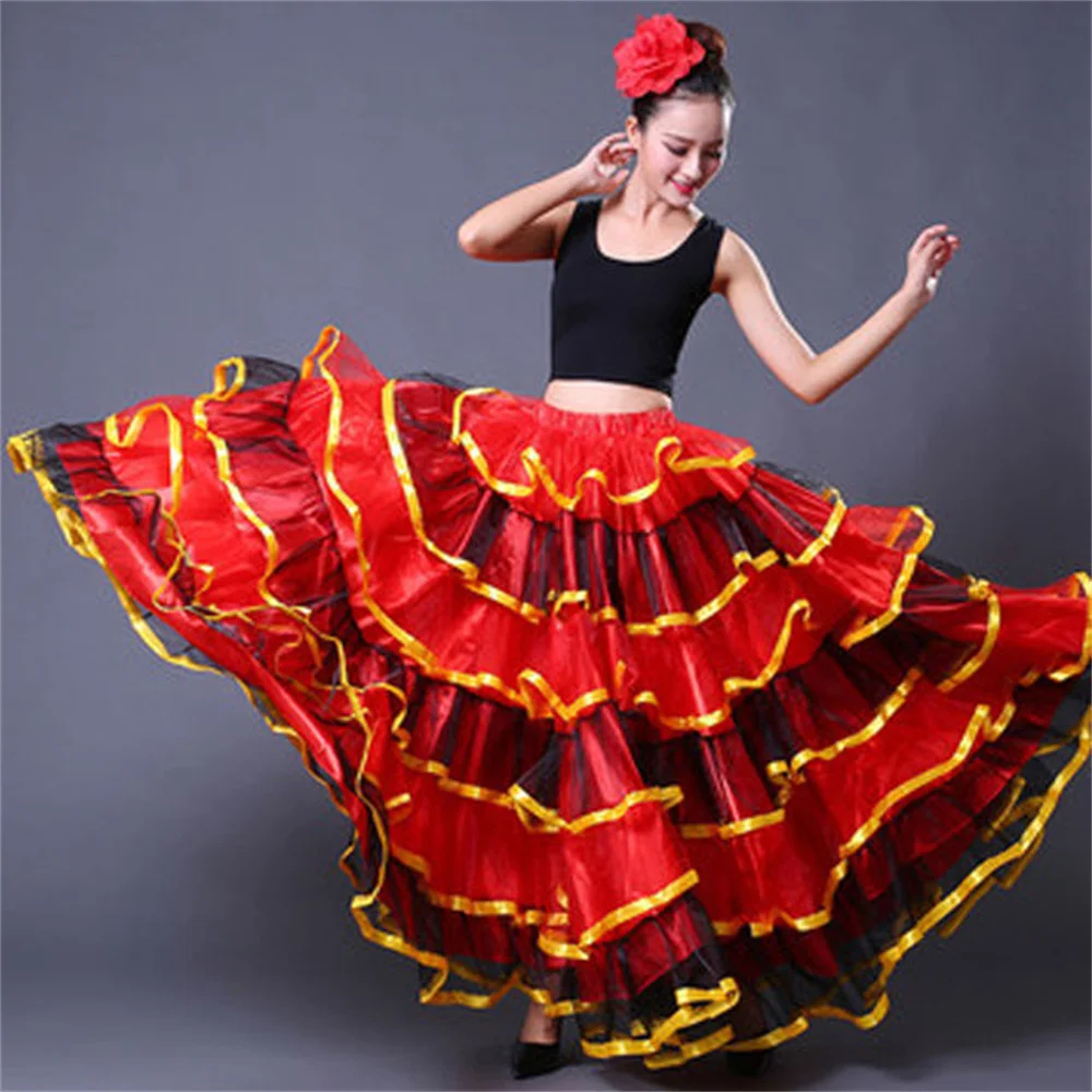 720-Grad-Frau, spanischer Flamenco-Rock, Polyester-Satin, glatt, große Schaukel, Karneval, Party, Ballsaal, Bauchtanz, Kostüme, Kleid