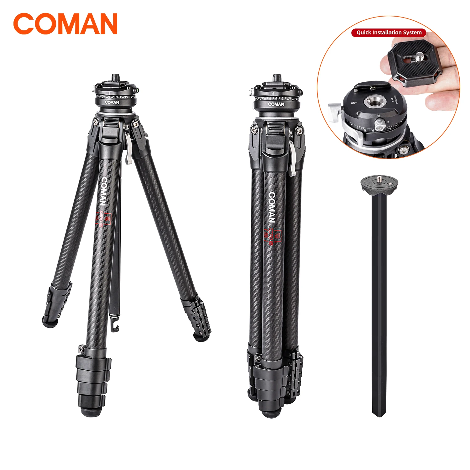 COMAN Zero F38 Compact Carbon Fiber Tripod Lightweight Travel Tripod With F38 Quick Release Plate For Dslr Camera Photography