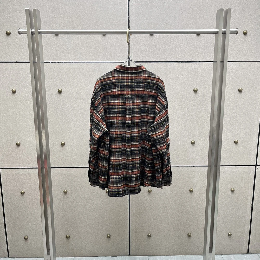 Women 100% Cotton Plaid Shirt Oversized Long Sleeve Blouse Vintage Checkered Button‑Down Tops With Pockets For Street Daily Wear