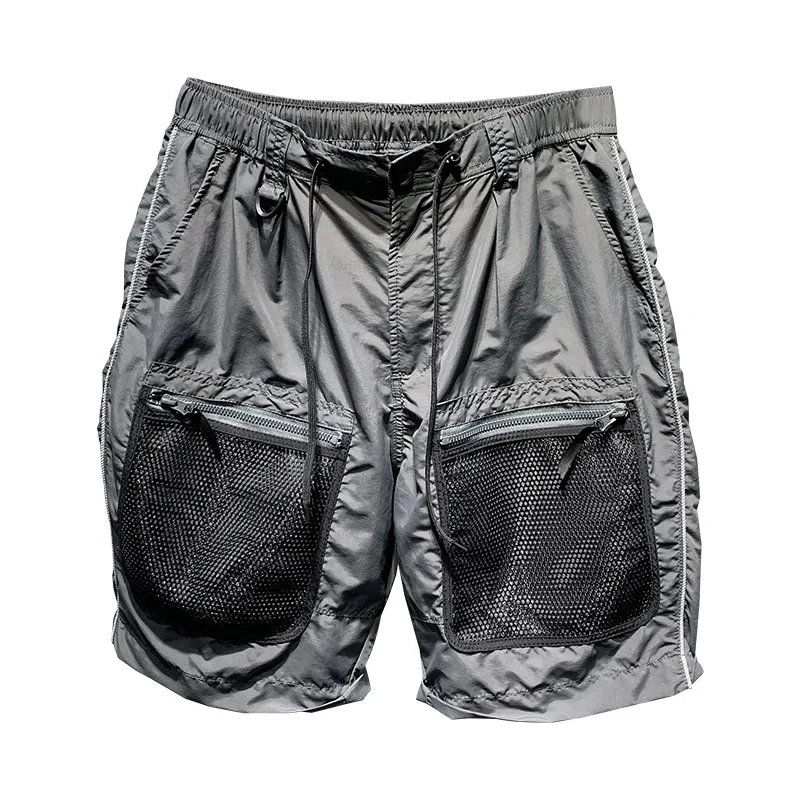 Shorts For Men Korean Fashion Baggy Mesh Patchwork String Straight Leg Pants Summer 2023 New All-match Casual Pants Shorts Homme