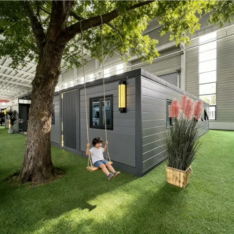 Conteneur maritime pliable, cabine de vie moderne, design contemporain, conteneur préfabriqué en acier extensible et pliable de 40 pieds, vente directe d'usine