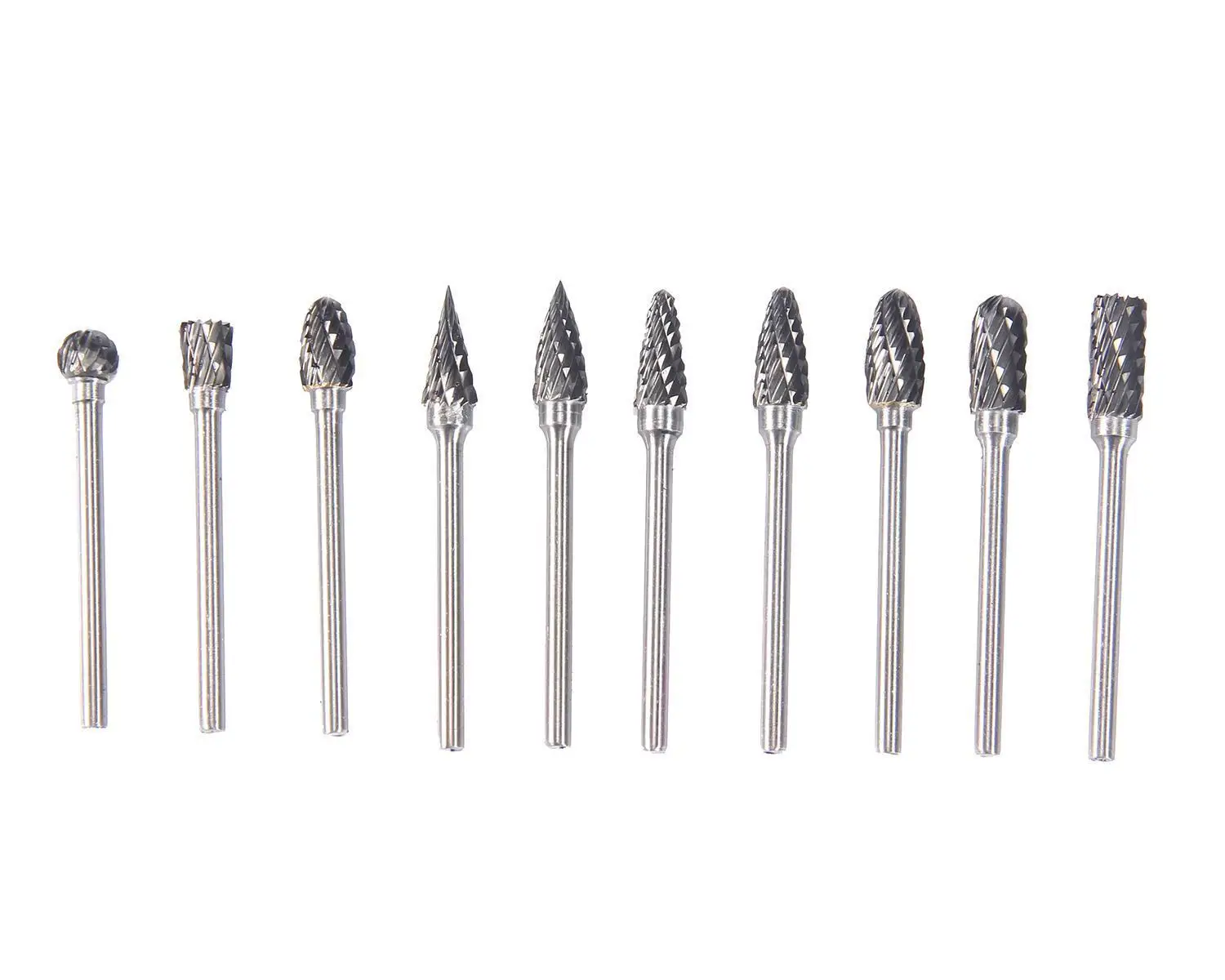 10pcs Tungsten Carbide Burrs Set 3/6MM Shank Double Cut Solid Carbide Rotary Burr Set for Die Grinder Drill