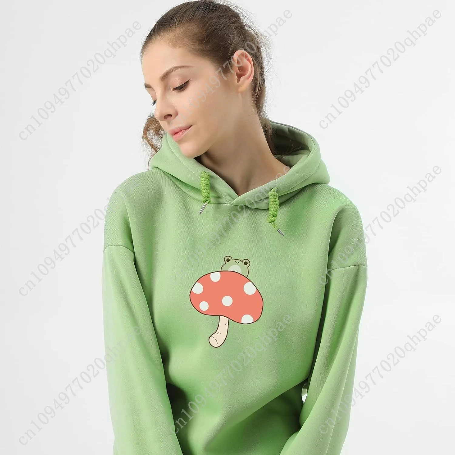 KEEVICI المرأة لطيف الضفدع البلوز Kawaii الفطر هوديي للفتيات في سن المراهقة الجمالية Cottagecore الملابس Feminino هوديس