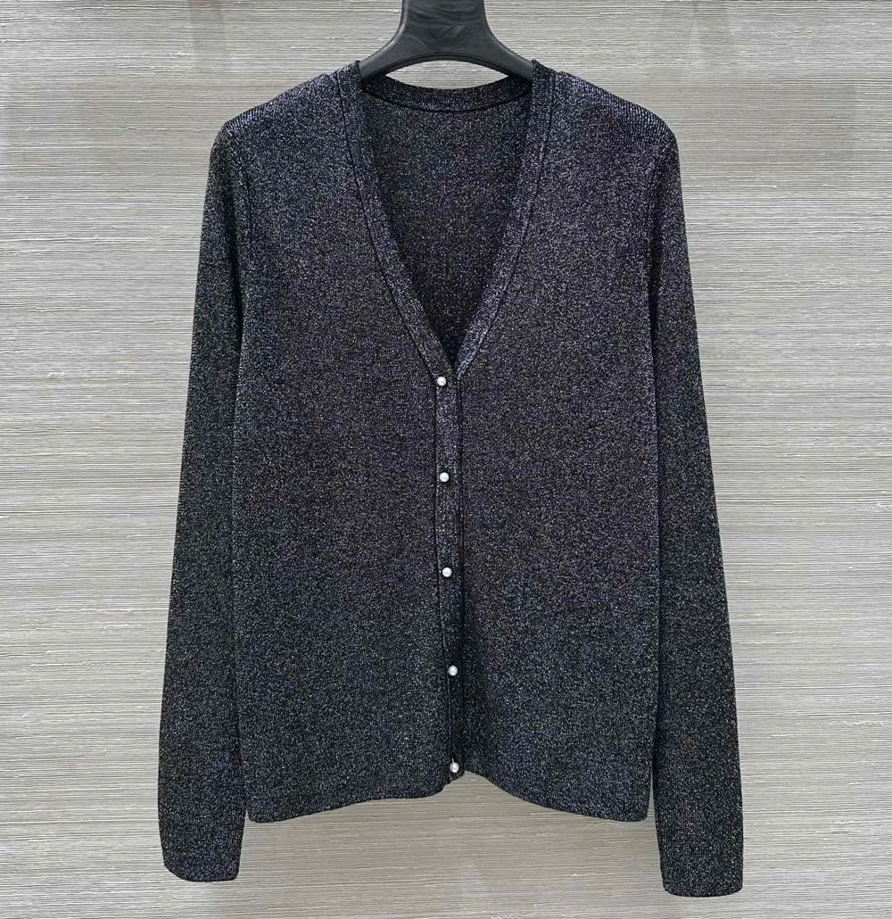 

New women purl pearls buttons cardigan long sleeve v-neck knitted sweaters