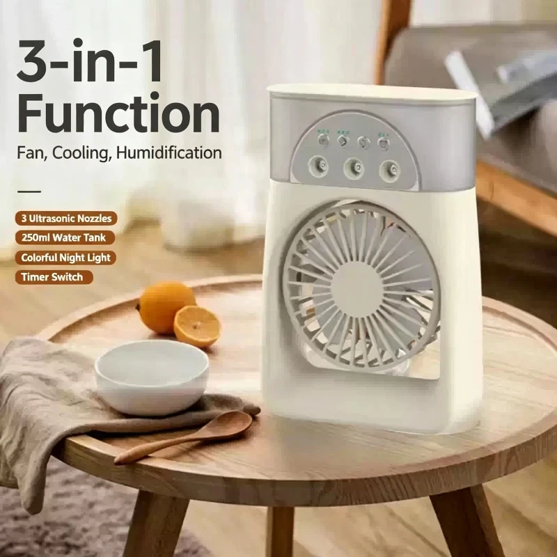 

Lenovo Cooling Fan USB Electric Fan Portable Humidifier LED Night Light 3-in-1 Fan Air Conditioner Suitable for Home and Office