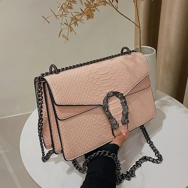 Bolso de hombro individual para mujer de gran capacidad con diseño de piel de serpiente Retro, bolso cruzado con cadena y hebilla magnética a la moda