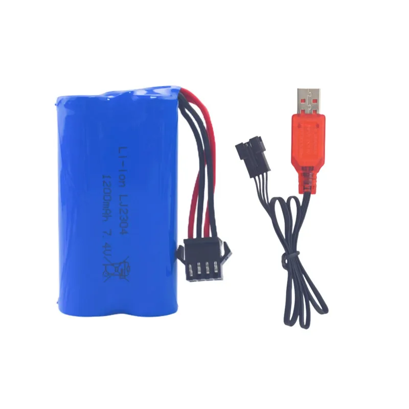 7.4V 1200mAh SM-4P Plug Rechargeable Battery With USB Charging Cable For EC08 RC Toy Cars, Off-Road Vehicles, RC Boat Batteries