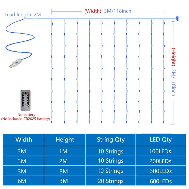 LED Curtain Decor Light String Xmas Garland Lamp Tree Bedroom New Year Party Home Decorations