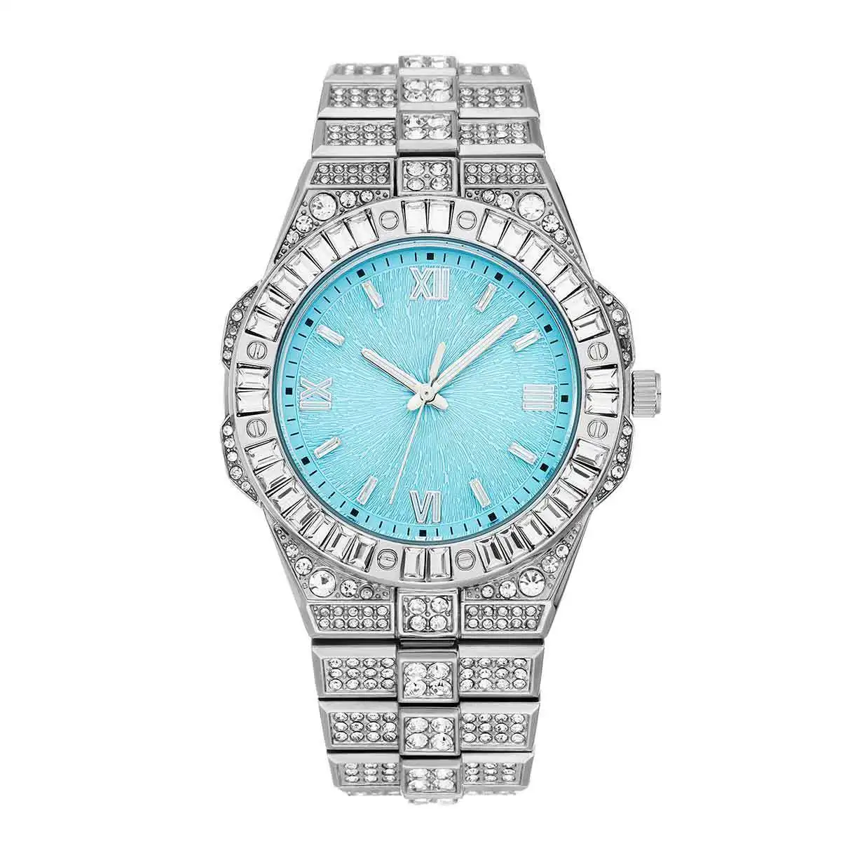 Unisex European Diamond Studded Quartz Watch for Women with Party Style Round Dial and Butterfly Clasp